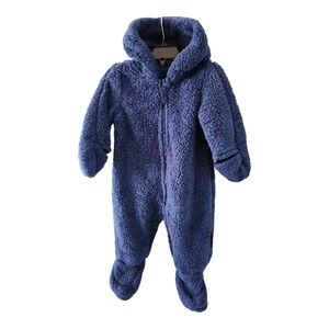 Wippette Kids Fleece Bunting Size 6-9M Blue One Piece Outerwear Hood Hand Mitts
